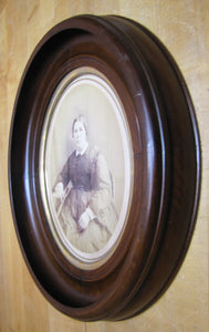 Antique Oval Deep Thick Wood Frame Picture Mirror Decorative Arts Woman Book