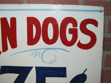 Load image into Gallery viewer, CORN DOGS 75c Original Old Hand Painted Masonite Carnival Fair Boardwalk Food Snack Advertising Sign
