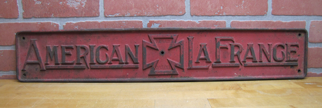 AMERICAN LAFRANCE Antique Cast Iron Embossed Plaque Fire Trk Sign REG US PAT OFF