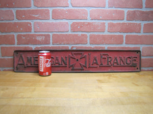 AMERICAN LAFRANCE Antique Cast Iron Embossed Plaque Fire Trk Sign REG US PAT OFF