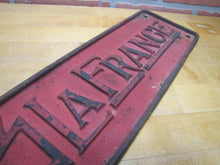 Load image into Gallery viewer, AMERICAN LAFRANCE Antique Cast Iron Embossed Plaque Fire Trk Sign REG US PAT OFF
