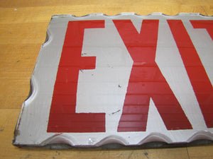 EXIT Sign Antique Chip Scalloped Reverse on Glass Advertising Sign Tin Frame Red Silver