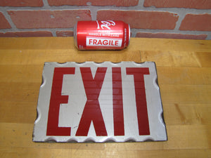 EXIT Sign Antique Chip Scalloped Reverse on Glass Advertising Sign Tin Frame Red Silver