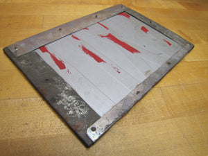 EXIT Sign Antique Chip Scalloped Reverse on Glass Advertising Sign Tin Frame Red Silver