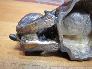 Old Dog Tree Stump Figural Lighter Ashtray Pivot Head Asian Cast Metal Detailed