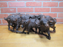 Load image into Gallery viewer, Old Ironwood Buffalo Herd Sculpture large hand carved artwork 4 horned and calf
