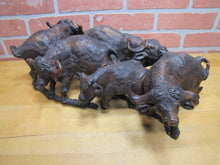 Load image into Gallery viewer, Old Ironwood Buffalo Herd Sculpture large hand carved artwork 4 horned and calf
