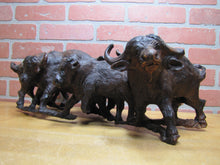 Load image into Gallery viewer, Old Ironwood Buffalo Herd Sculpture large hand carved artwork 4 horned and calf
