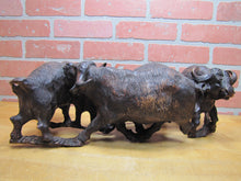 Load image into Gallery viewer, Old Ironwood Buffalo Herd Sculpture large hand carved artwork 4 horned and calf
