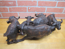Load image into Gallery viewer, Old Ironwood Buffalo Herd Sculpture large hand carved artwork 4 horned and calf
