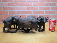 Load image into Gallery viewer, Old Ironwood Buffalo Herd Sculpture large hand carved artwork 4 horned and calf
