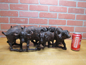 Old Ironwood Buffalo Herd Sculpture large hand carved artwork 4 horned and calf