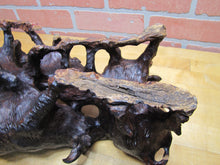 Load image into Gallery viewer, Old Ironwood Buffalo Herd Sculpture large hand carved artwork 4 horned and calf
