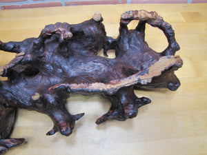 Old Ironwood Buffalo Herd Sculpture large hand carved artwork 4 horned and calf