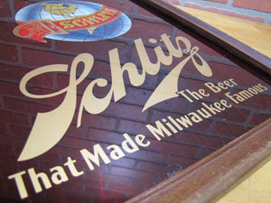 SCHLITZ ON DRAUGHT Old Reverse on Glass Sign The Beer That Made Milwaukee Famous ROG Wooden Frame Bar Pub Tavern Advertising