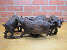 Load image into Gallery viewer, Old Ironwood Buffalo Herd Sculpture large hand carved artwork 4 horned and calf
