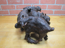 Load image into Gallery viewer, Old Ironwood Buffalo Herd Sculpture large hand carved artwork 4 horned and calf
