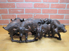 Load image into Gallery viewer, Old Ironwood Buffalo Herd Sculpture large hand carved artwork 4 horned and calf
