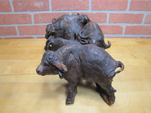 Load image into Gallery viewer, Old Ironwood Buffalo Herd Sculpture large hand carved artwork 4 horned and calf
