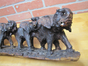 Old Ironwood Elephant Family Herd Sculpture large detailed hand carved artwork