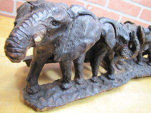 Old Ironwood Elephant Family Herd Sculpture large detailed hand carved artwork