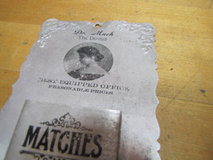 DR MACH THE DENTIST Antique Advertising Matches Holder Sign BEST EQUIPPED OFFICE