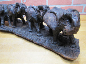 Old Ironwood Elephant Family Herd Sculpture large detailed hand carved artwork
