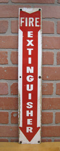 FIRE EXTINGUISHER Original Old Porcelain Safety Advertising Sign Down Arrow