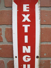 Load image into Gallery viewer, FIRE EXTINGUISHER Original Old Porcelain Safety Advertising Sign Down Arrow
