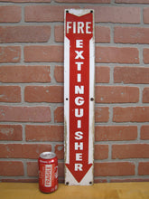 Load image into Gallery viewer, FIRE EXTINGUISHER Original Old Porcelain Safety Advertising Sign Down Arrow
