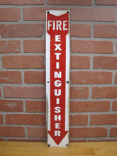 Load image into Gallery viewer, FIRE EXTINGUISHER Original Old Porcelain Safety Advertising Sign Down Arrow
