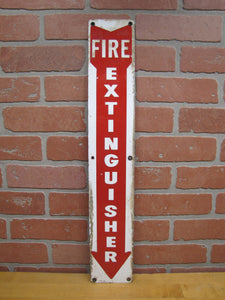 FIRE EXTINGUISHER Original Old Porcelain Safety Advertising Sign Down Arrow
