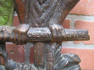 POLLY WANTS CHERRY DRIPS A BAUER & Co CHICAGO Antique Advertising Clock Sign Cast Iron Multi Color Paint Design Pat Apld For RHTF