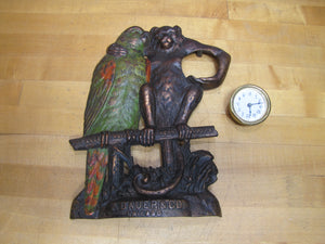 POLLY WANTS CHERRY DRIPS A BAUER & Co CHICAGO Antique Advertising Clock Sign Cast Iron Multi Color Paint Design Pat Apld For RHTF