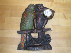 POLLY WANTS CHERRY DRIPS A BAUER & Co CHICAGO Antique Advertising Clock Sign Cast Iron Multi Color Paint Design Pat Apld For RHTF