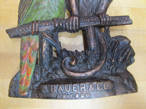 POLLY WANTS CHERRY DRIPS A BAUER & Co CHICAGO Antique Advertising Clock Sign Cast Iron Multi Color Paint Design Pat Apld For RHTF