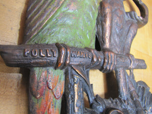POLLY WANTS CHERRY DRIPS A BAUER & Co CHICAGO Antique Advertising Clock Sign Cast Iron Multi Color Paint Design Pat Apld For RHTF