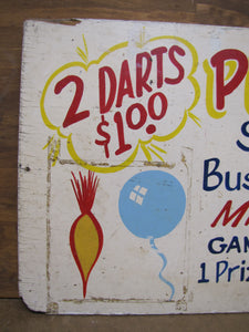 DARTS BALLOONS Old Double Sided Wooden Carnival Boardwalk Amusement Park Game Sign 2 for $1.00