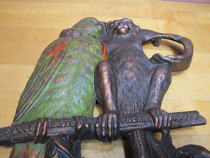 POLLY WANTS CHERRY DRIPS A BAUER & Co CHICAGO Antique Advertising Clock Sign Cast Iron Multi Color Paint Design Pat Apld For RHTF