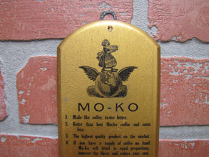 MO - KO JOHN F BAUER Co ELMIRA NY Old Mocha Coffee Advertising Wooden Thermometer Sign