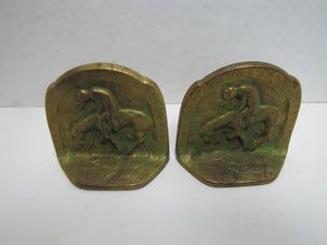 1920s Native American Indian Swirling Logs Bookends c1928 Good Luck Swastikas- Horseback