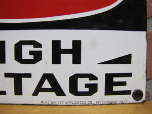 DANGER HIGH VOLTAGE Old Porcelain Sign MINE SAFETY APPLIANCES Co PITTSBURGH PA