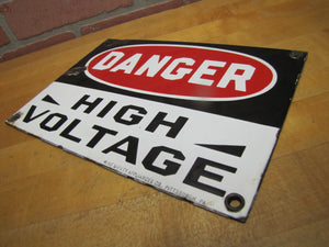 DANGER HIGH VOLTAGE Old Porcelain Sign MINE SAFETY APPLIANCES Co PITTSBURGH PA