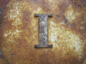 "I" Old Cast Iron RailRoad Sign Plaque RR Marker Station Island Interlock