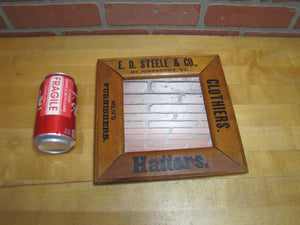E D STEELE & Co ST JOHNSBURY VT CLOTHIERS HATTERS Antique Wooden Frame Advertising Mirror Sign Impressed Lettering
