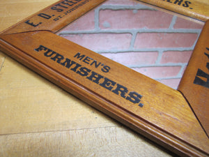 E D STEELE & Co ST JOHNSBURY VT CLOTHIERS HATTERS Antique Wooden Frame Advertising Mirror Sign Impressed Lettering