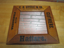 Load image into Gallery viewer, E D STEELE &amp; Co ST JOHNSBURY VT CLOTHIERS HATTERS Antique Wooden Frame Advertising Mirror Sign Impressed Lettering
