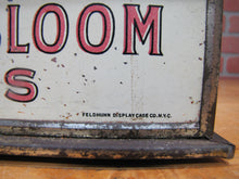 Load image into Gallery viewer, NATURAL BLOOM CIGARS Antique Cigar Store Display Case Tin Litho Sign PROPERTY OF HARRY BLUM NYC FELDHUHN DISPLAY CASE Co NYC
