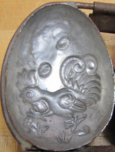 Load image into Gallery viewer, EASTER EGGS ROOSTER CHICK CHICKEN Old Hinged Metal Chocolate Ice Cream Mold Triple
