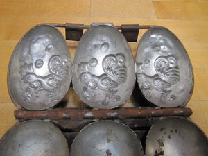 EASTER EGGS ROOSTER CHICK CHICKEN Old Hinged Metal Chocolate Ice Cream Mold Triple